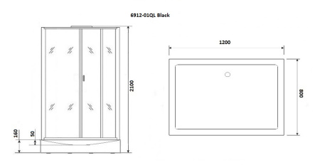 Душевая кабина Niagara Premium 69120134QLBLACK 120х80 прямоугольная с крышей ориентация левая